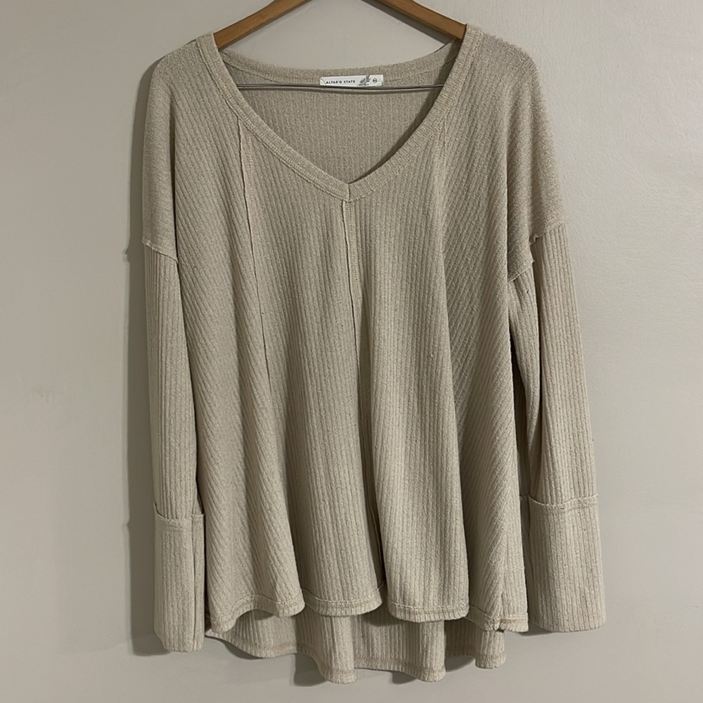 Altar'd State Beige Ribbed Blouse